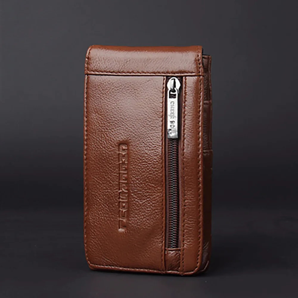 Genuine Leather Men Cell/Mobile Phone Case Cover Bag Casual Fashion Natural Skin Hip Bum Purse Pouch Waist Hook/Belt Fanny Pack