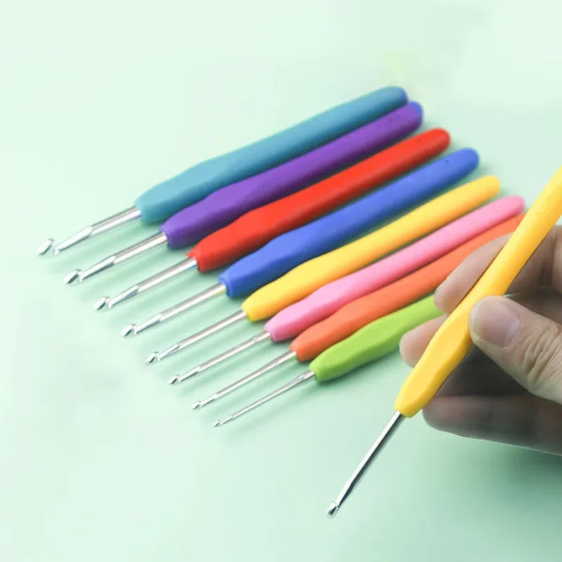 9pcs/Set 2-6mm Crochet Hook Plastic Handle Crochet Hooks Handle Knitting Needles Set Crochetings Knittings DIY Sewing Tool