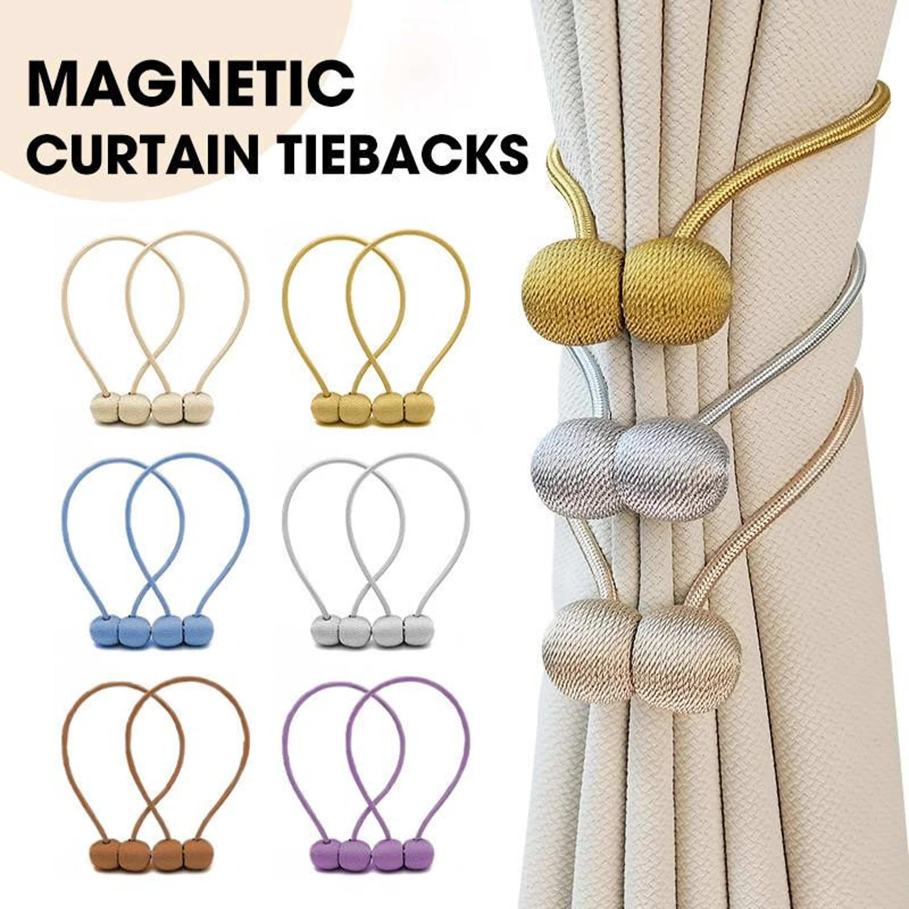 2pcs Modern Minimalist Orb Shaped Magnetic Curtain Ties with Strong Magnetic Orb Charms and Thicker Stylable Twist Cord