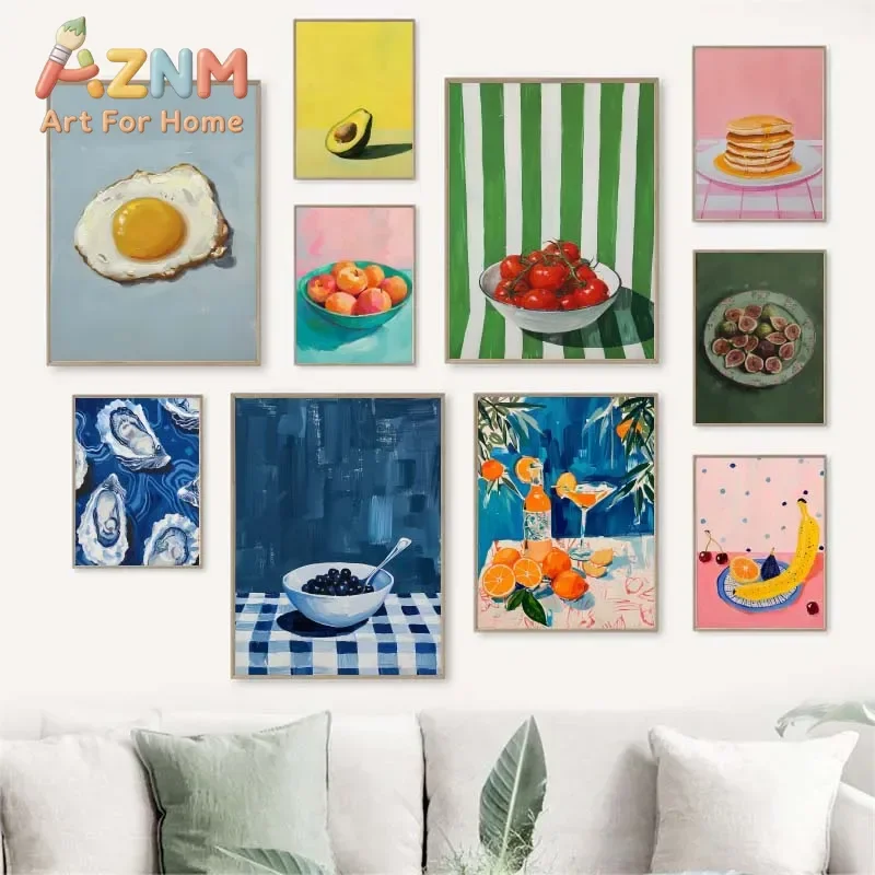 Vintage Dining Fruit Orange Avocado Tomato Coffee Posters and Prints Canvas Painting Wall Art Picture for Food Kitchen Decor
