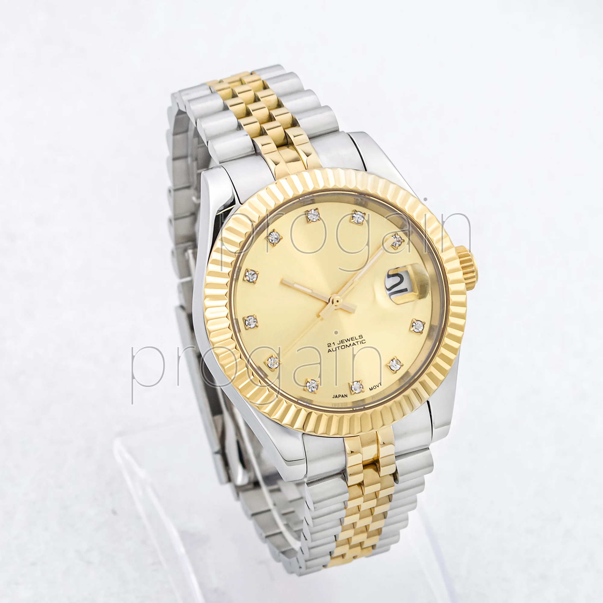 Automatic Mechanical Watch Man Business Leisure Stainless Steel Wristwatch NH35 Luxury Two Tone Luminous Waterproof Watch