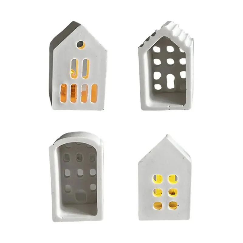 

TOPLIVING 4 Piece House Shaped Candle Holder Mold DIY Resin Casting Silicone Set Aroma Soap Craft Tool