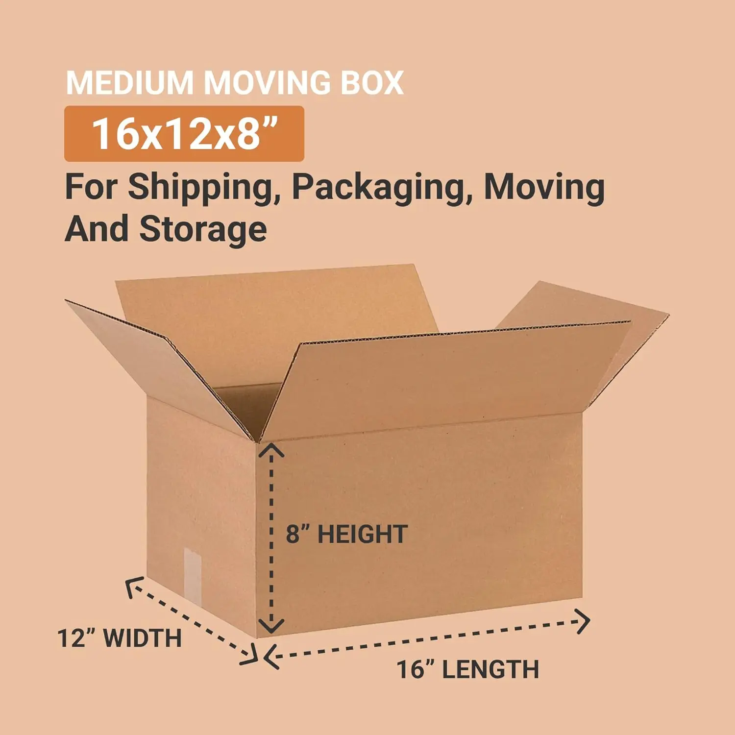 Medium Shipping Boxes 16x12x8 Inches 25-Pack for Moving, Mailing, Packing, Storage view 2