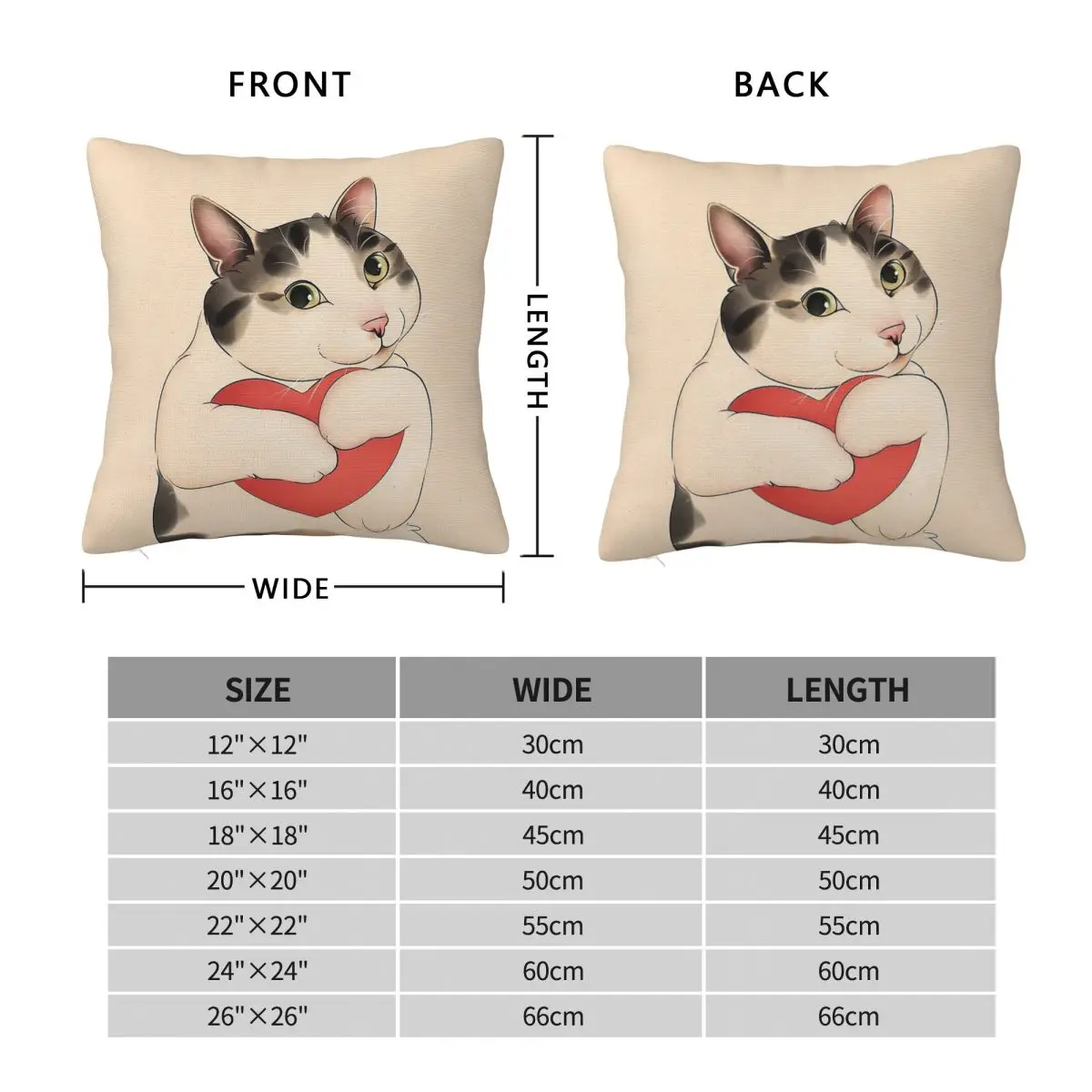 Cat Valentine Holding Heart Square Pillowcase Polyester Linen Velvet Printed Zip Decorative Home 18