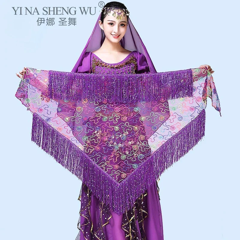 Belly Dance Hip Scarf Shawl Hip Triangle Towel Latin Dance Sequins Tassel Hip Scarf Fringed Waist Dance Triangular Bandage New