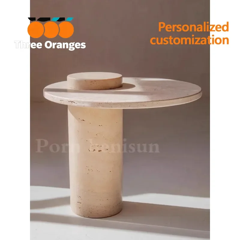 Travertine edge table designer coffee table living room light luxury high-end corner table marble round table