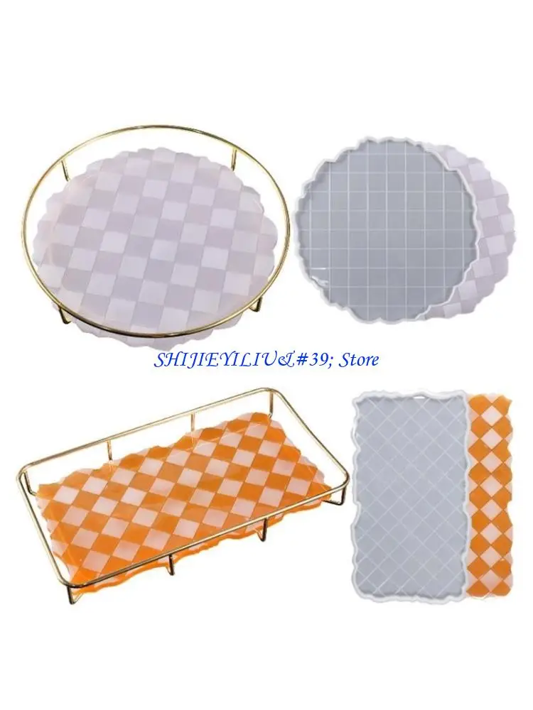 

E21F Irregular Fruit Plate Checkerboard Table Silicone Mold Round Rectangle Tray
