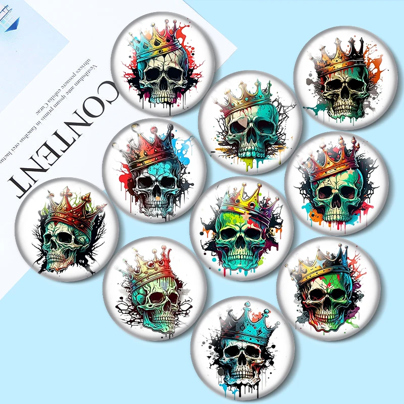 Watercolor Skull King 10pcs 12mm/18mm/20mm/25mm Round photo glass cabochon demo flat back Making findings