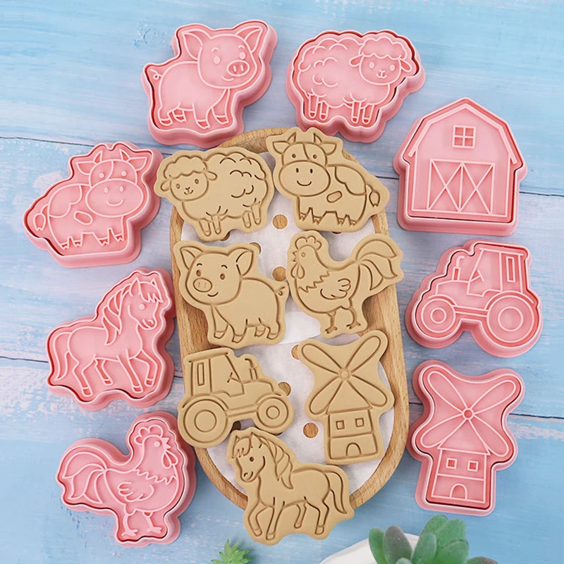 Molde de biscoito animal de fazenda, Moinho de vento, Vaca, Porco, Cavalo, Frango, Ovelha, Corte de biscoitos