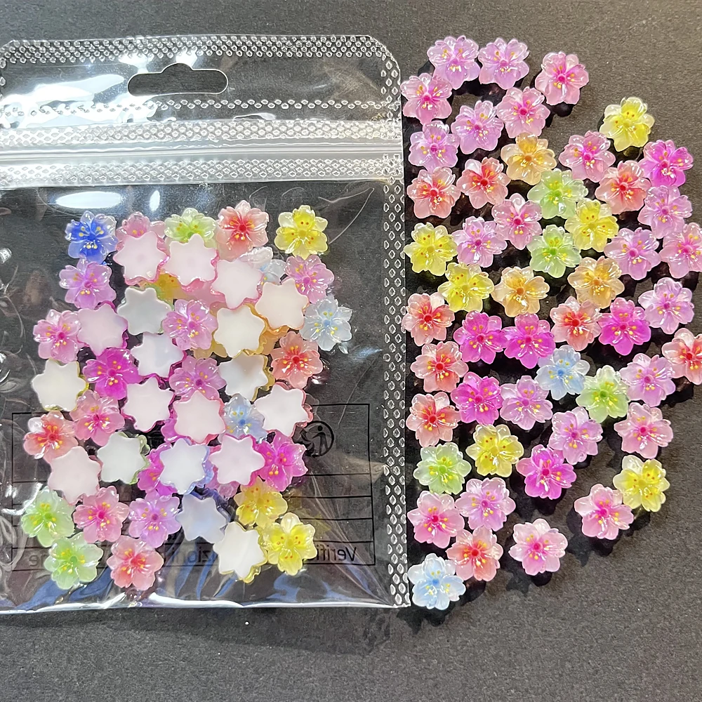 ﻿50/72/100pcs Nail Charms For Gradient Blossom Cherry Design 3D Soft Gel Hawaiian Leopard Lily Flower Nail Parts For Girls Gifts