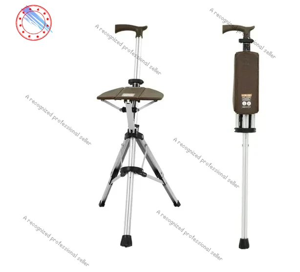 

New high-quality aluminum alloy folding walking stick, adjustable seat, elderly walking stick chair with stool