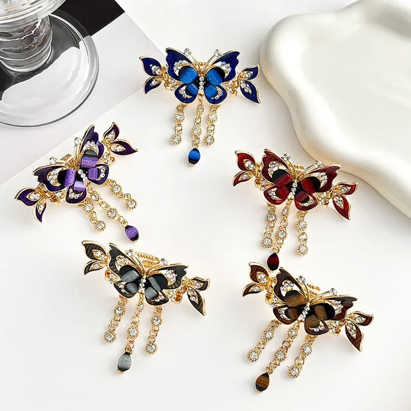 

Fashion Zircon Tassel Hairpin Accessories for Women Retro Ethnic Style Small Crab Clip Headwear Hair Clips for Girls