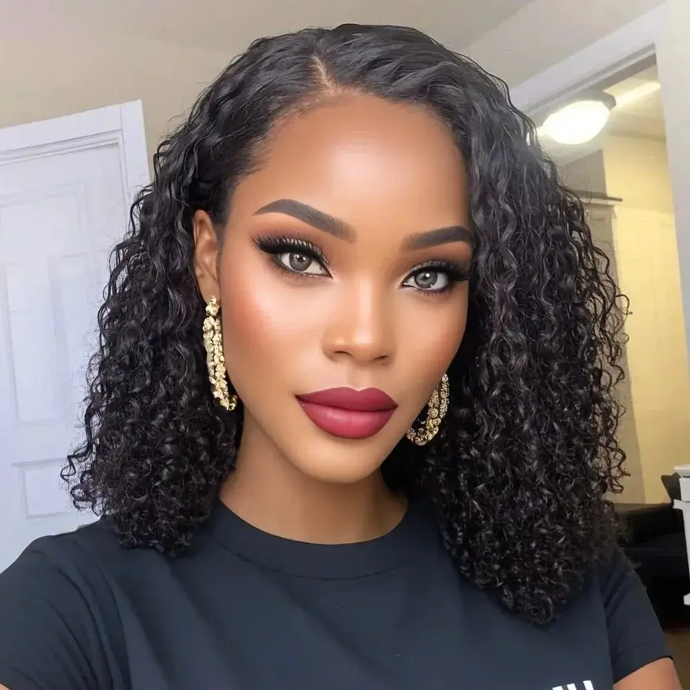 200 Density 13x6 13x4 HD Transparent Curly Water Wave Lace Frontal Bob Human Hair Wig Lace Front Wig Pre Plucked For Black Women