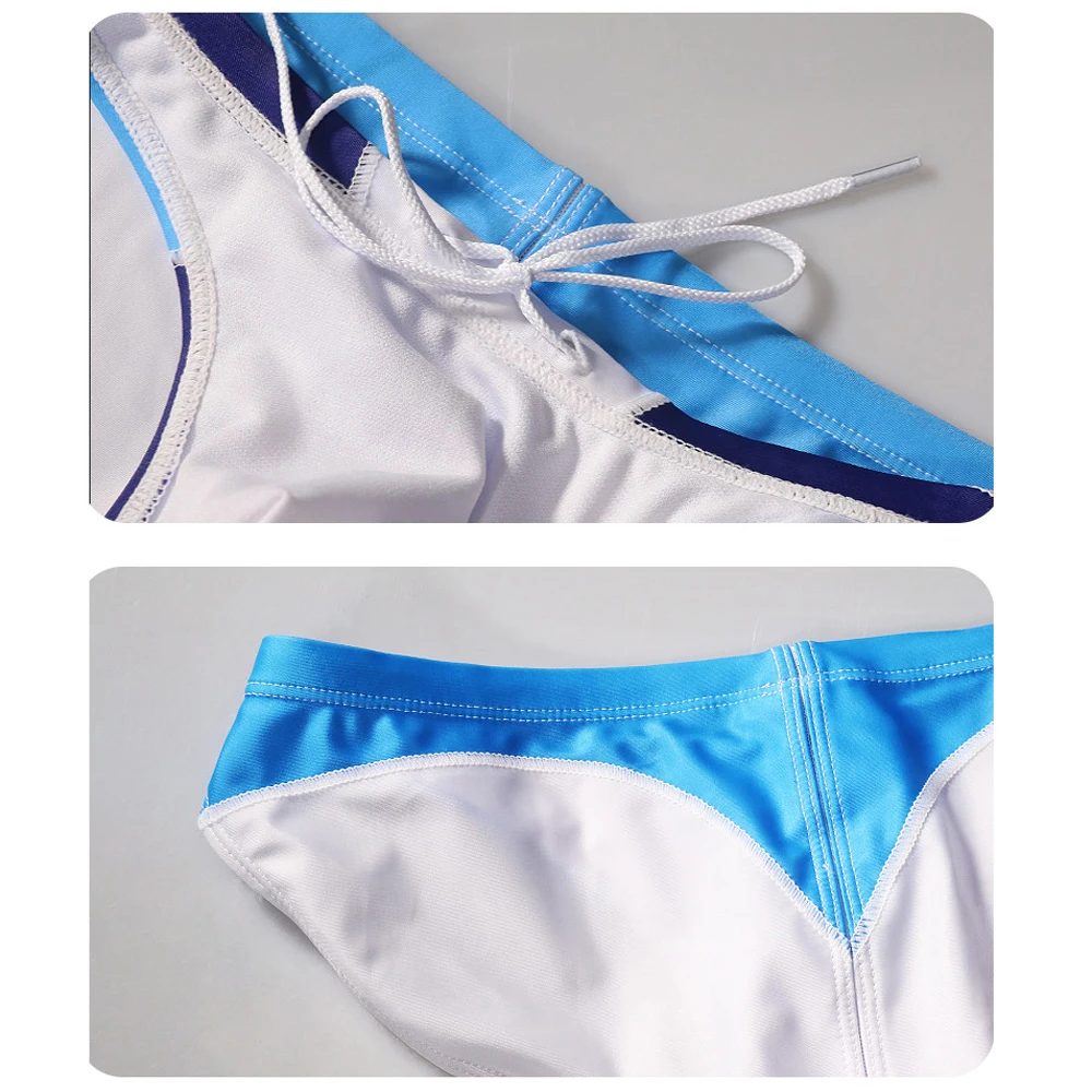 Herren Sexy Satin Strand-Badehose mit Niedrigem Bund, Atmungsaktive Schnelltrocknende Slips, Patchwork-Bikini, Weiche Professionelle Renn-Schwimmhose – Detail 8