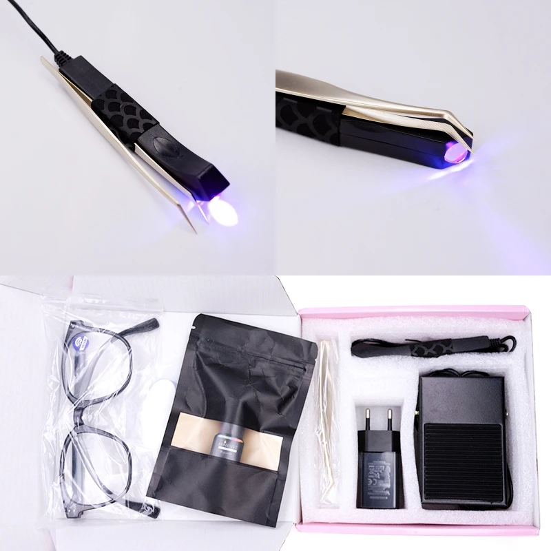 紫外線UVピンセットランプ ハンドヘルドLEDピンセット フットスイッチ付き まつげエクステ硬化ランプ