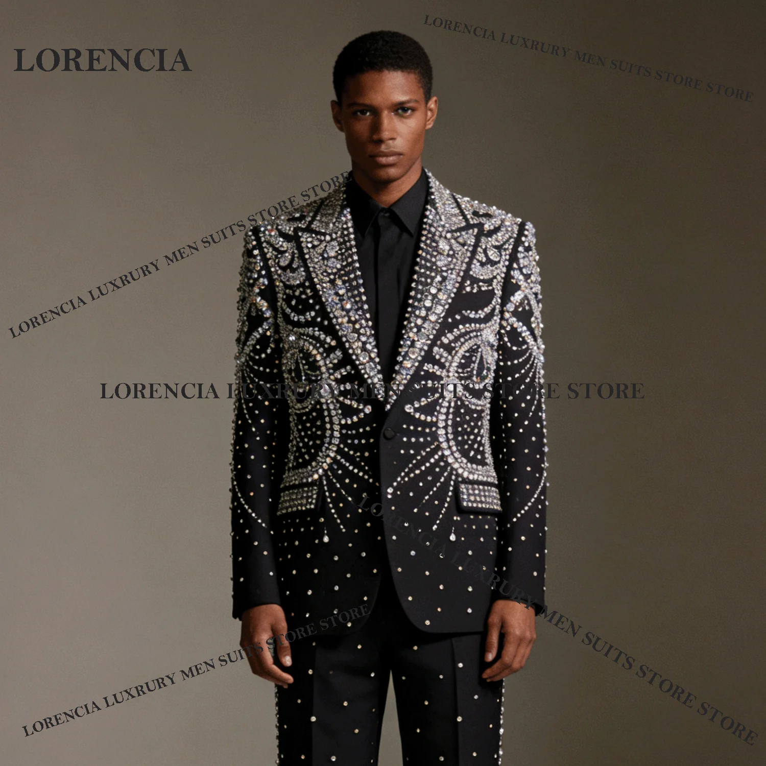 

Men Wedding Suits Diamond Ornament Tuxedos Peaked Lapel 2 Pieces Sets Male Square Blazers Groom trajes para hombre Customized