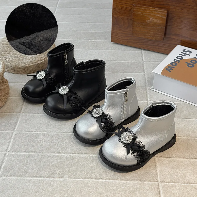 

2025 Winter New Children Princess Short Boots for Girls Fashion Korean Style Soft Bottom Anti-slippery Versatile Catwalk Shoes
