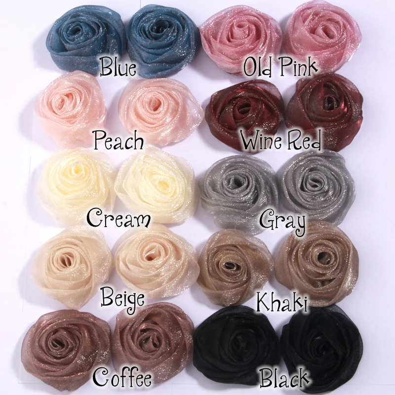 120Pcs 5cm Chic Fabric Organza Rose Fabric Flowers For Headbands Chiffon Flowers for Baby Gilrs Hair Accessories