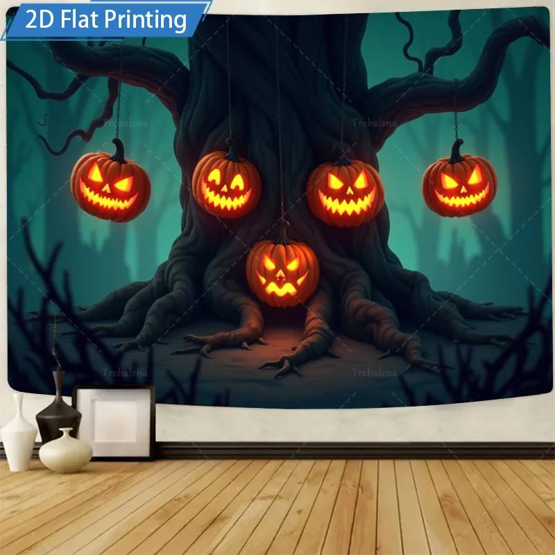 

1шт настенный гобелен Хэллоуин тыква дерево настенный гобелен - жуткий лесной декор для дома