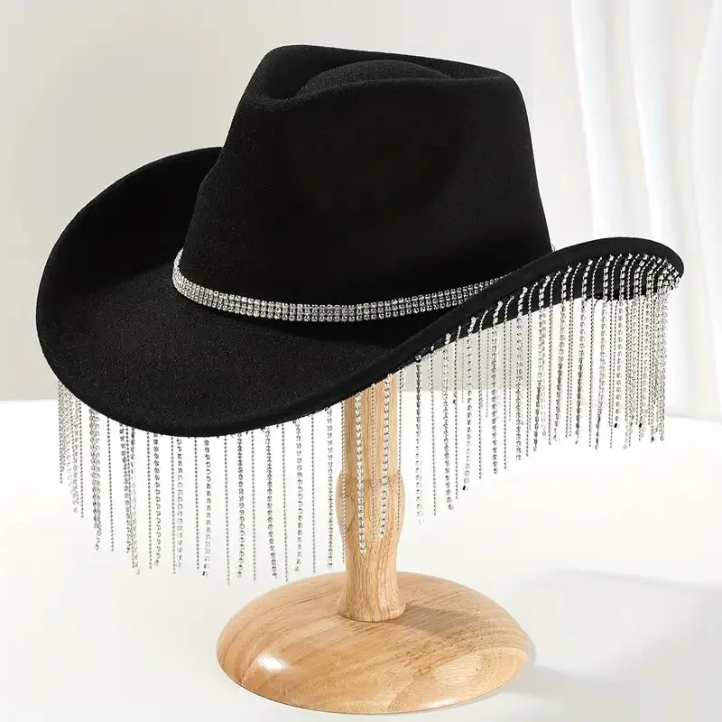 Hongluan glitter traje chapéu adulto & cowboy chapéus strass para mulher, cowboy cosplay acessórios femininos & cowgirl boné