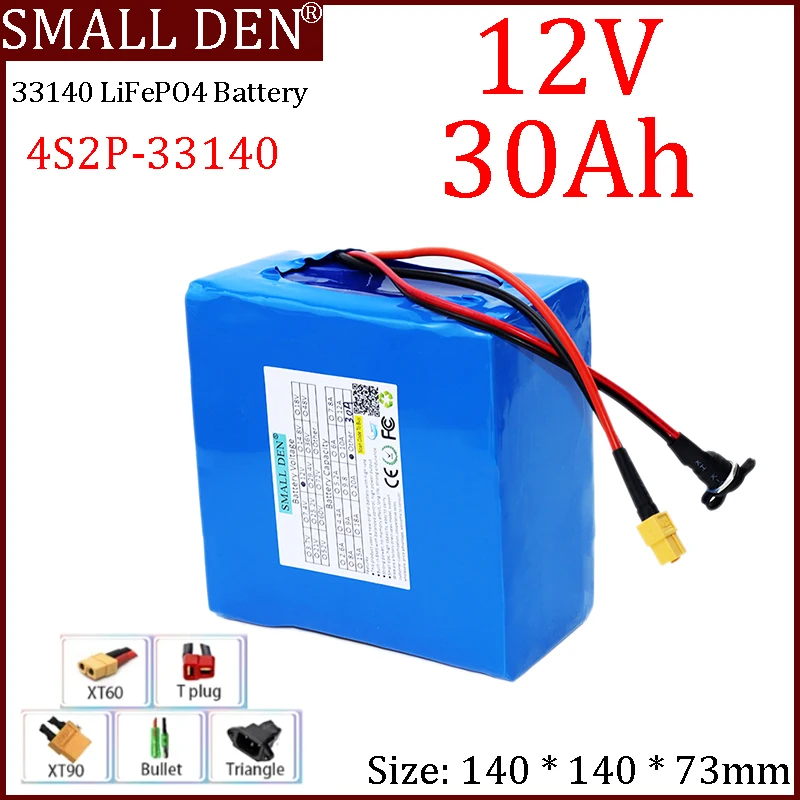 

NEW 12V 30Ah 33140 LiFePO4 Battery Pack 12.8V 4S2P+built-in 30A Same Port BMS for 12V Equipment Solar Electric Toy Power Supply