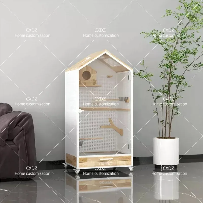 Panoramic Parrot Bird Cage Villa Luxury Solid Wood Bird Cage Cabinet Ecological Transparent Bird Villa Customized