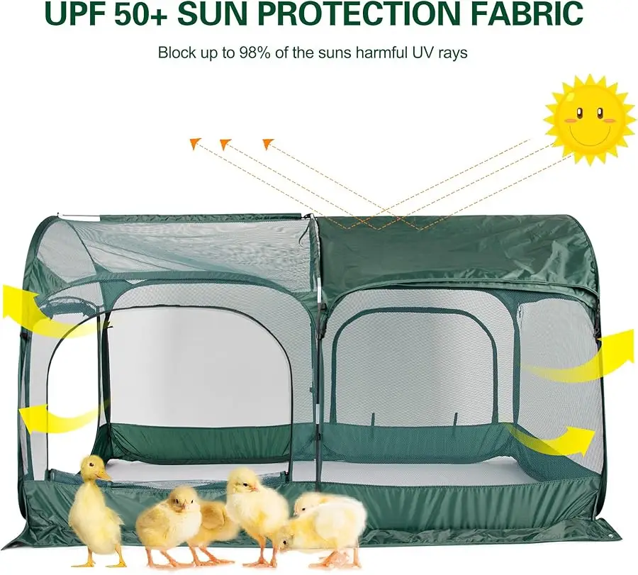 

Portable Chicken Run Large Pop-Up Chicken Pen for Small Animals Outdoor Gardening Net with 3 Doors and Handbag, Easy to Install