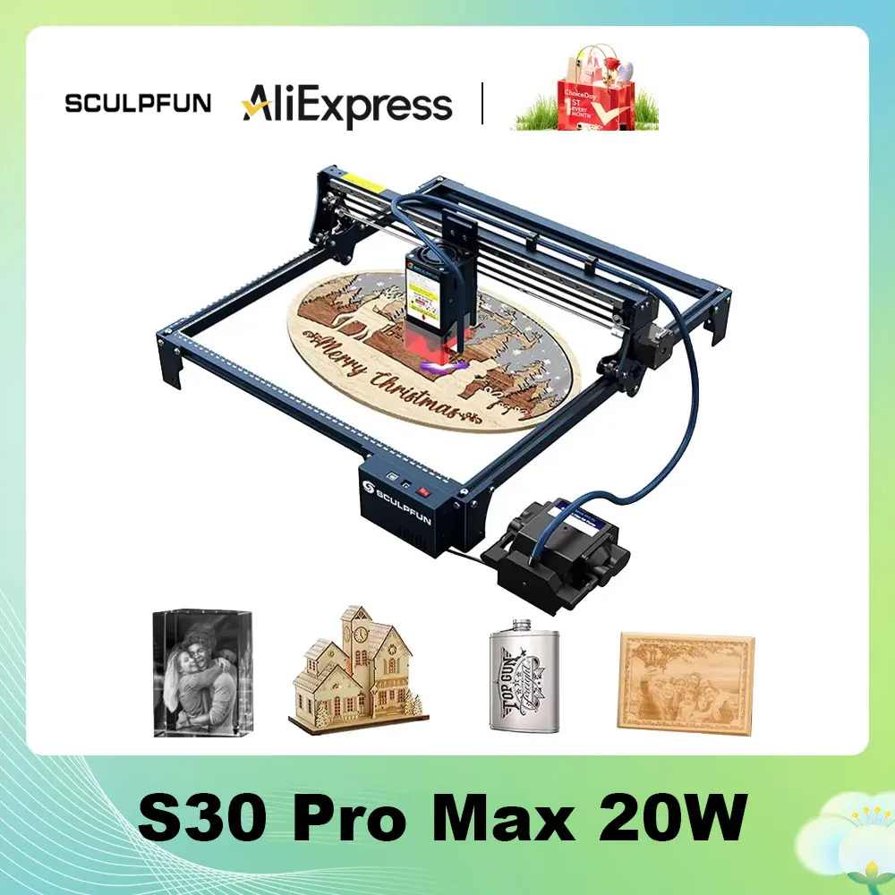 

SCULPFUN S30 PRO MAX Laser Engraver with Automatic Air-assist System 20W Engraving Machine w/ Replaceable Lens 410x400mm Area