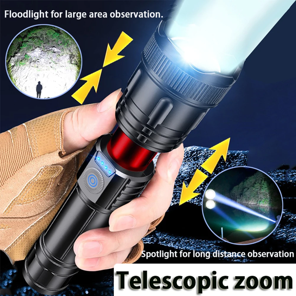 2pcs Strong Light Flashlight USB Rechargeable Small Xenon Lamp Portable Ultra Bright Long-range Outdoor Household Led