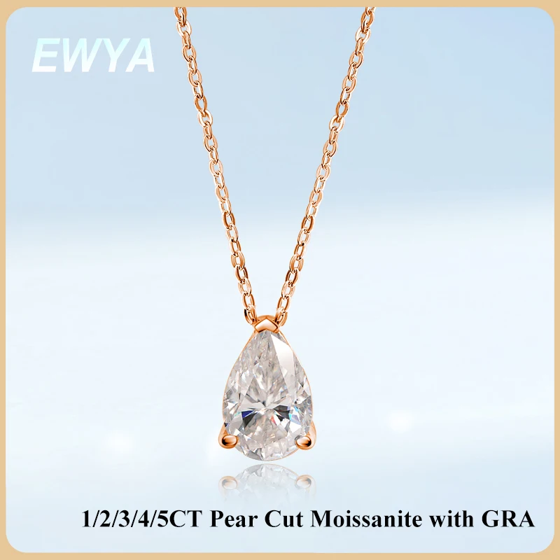 

EWYA Solitaire грушевидной огранки 1-5 карат D Цвет Муассанит Бриллиантовый кулон для женщин 925 Посеребренное ожерелье-цепочка из розового золота 18 карат GRA