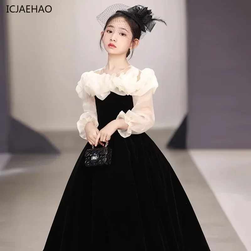 

2025 Girls Birthday Party Dresses Elegant Princess Children's Host Piano Performance Clothes Infant Kids Autumn Costume Vestidos