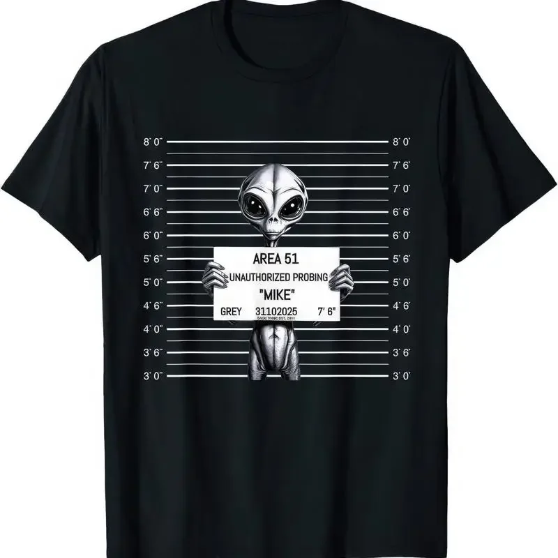 Alien Mugshot Extra-Terrestrial Grey Unauthorized Probing Spaceship T Shirt