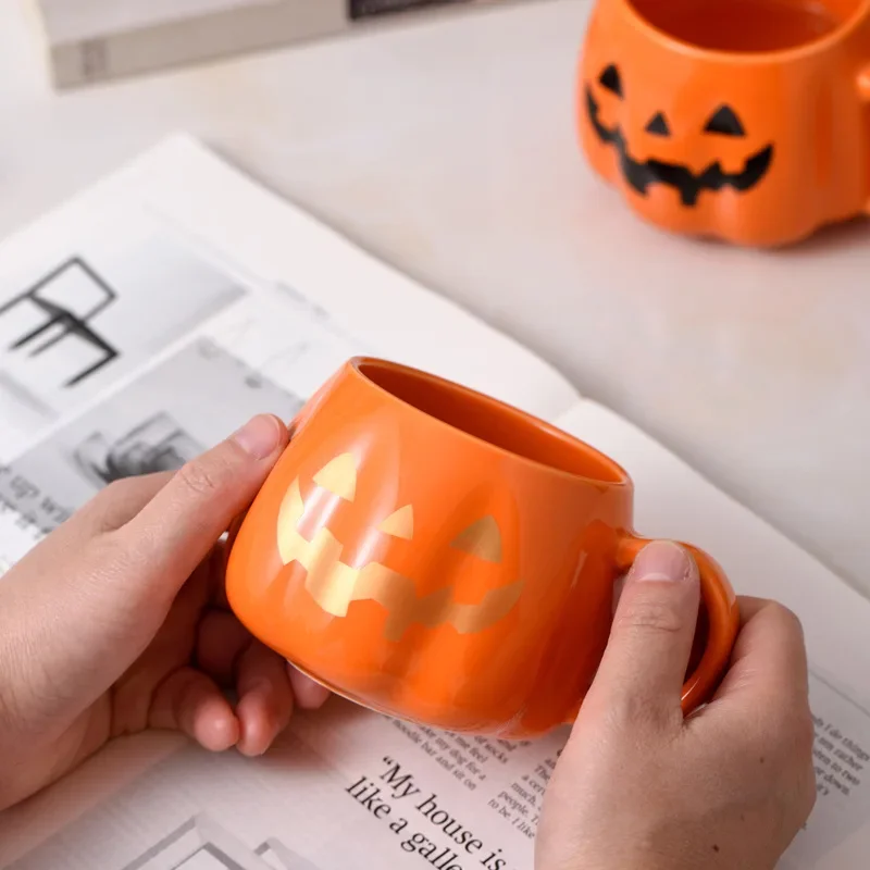 1pc 400ml Halloween Pumpkin Mug Decor Halloween Pattern Mug Ceramic Cute Pumpkin Coffee Cup compleanno Tabletop Drinkware Gifts