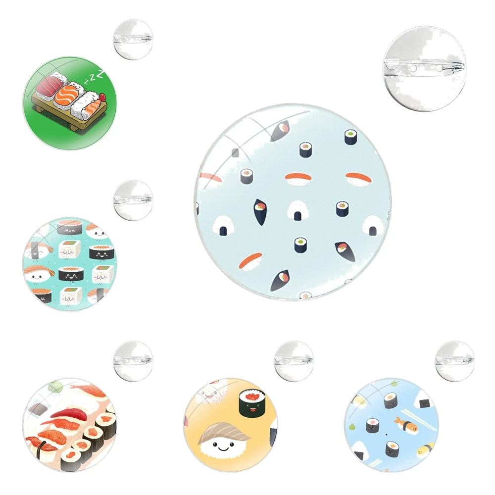 Стеклянные купольные броши для рубашек, лацканов, сумки, аксессуары для одежды, шляпы, суши, японская кухня, Прекрасная любовь