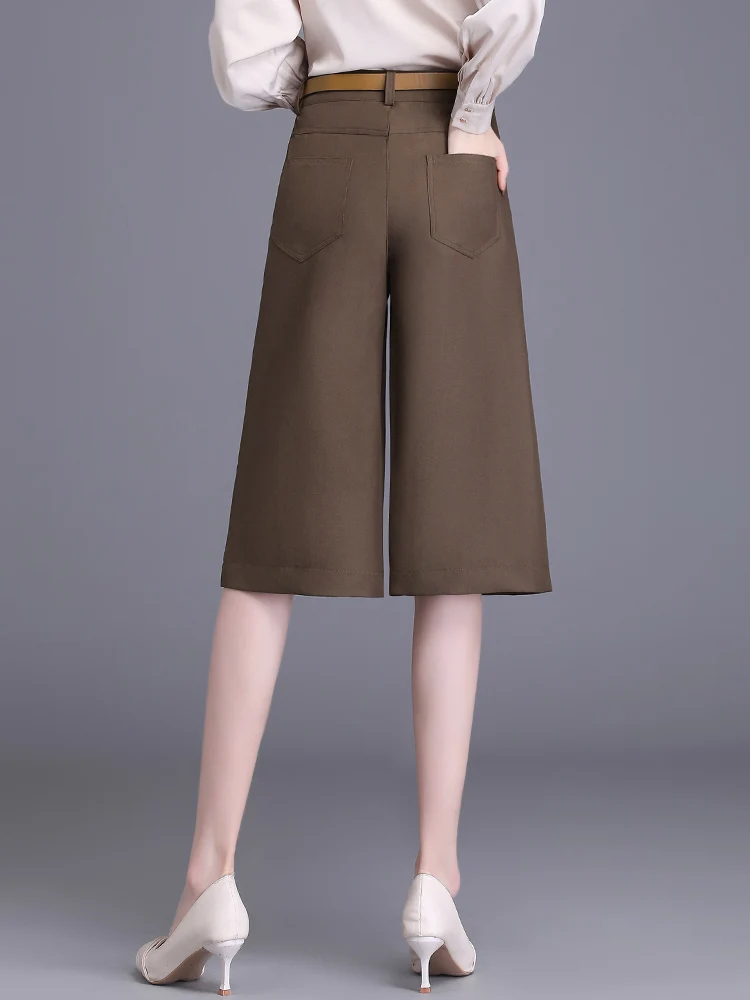 Women All-match Solid Casual Wide Leg Shorts With Belt  Spring Autumn  Female  Loose Bermuda Shorts Streewear Five Pants