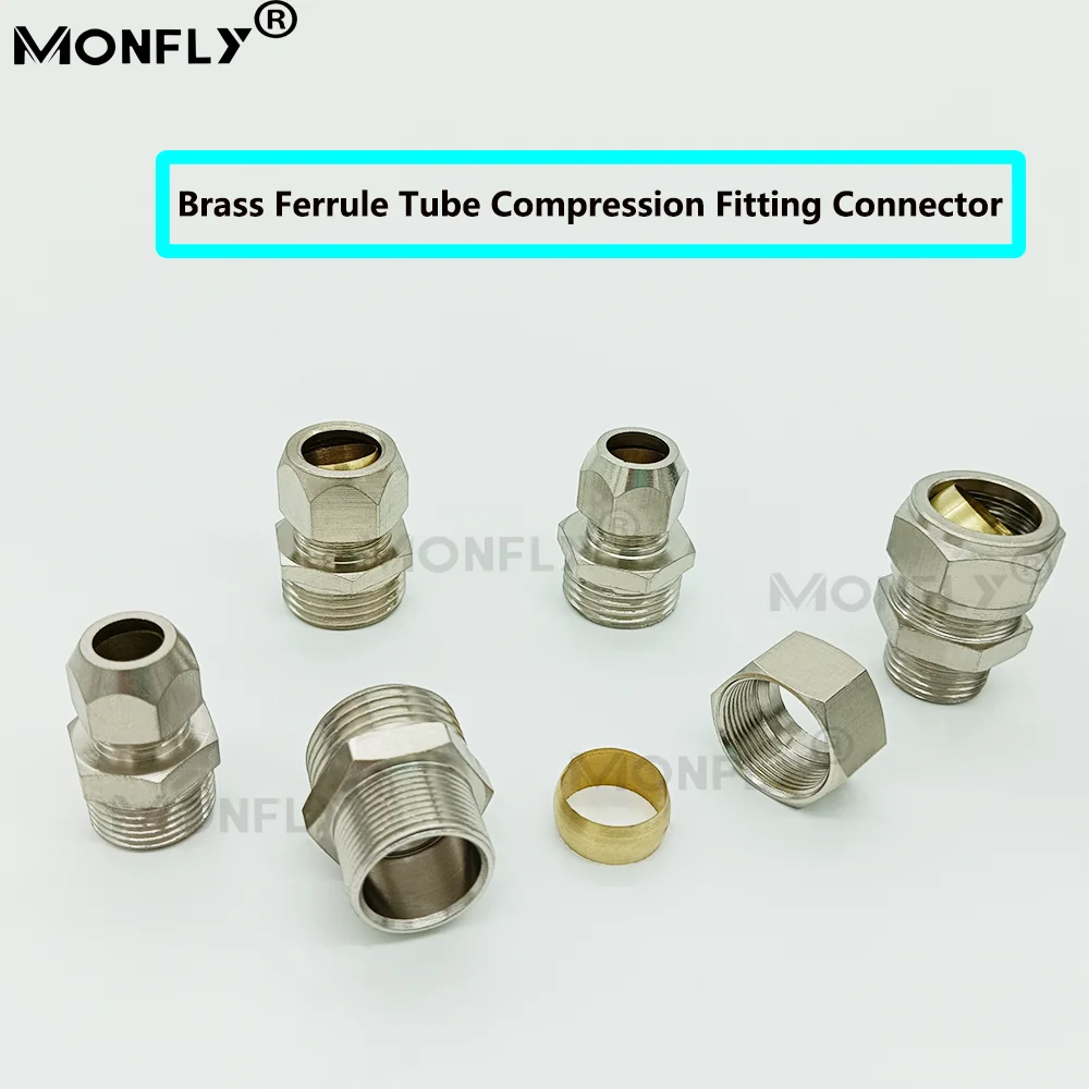 

1/8" 1/4" 3/8" 1/2" Male 4 6 8 10 12 14 16mm OD Tubing Brass Tube Compression Fitting Connector Adapter