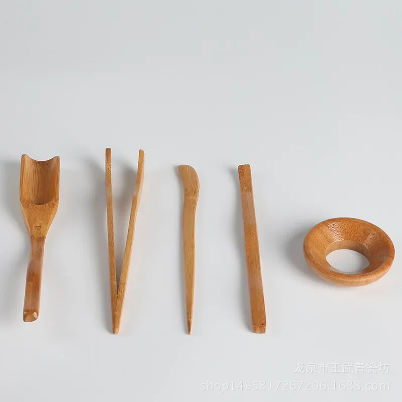 Wooden Tea Ceremony Utensils Set Bamboo Teaspoons Tea Needle Tea Tweezers Clip Strainer Tong Tube Teaware Kitchen Tools