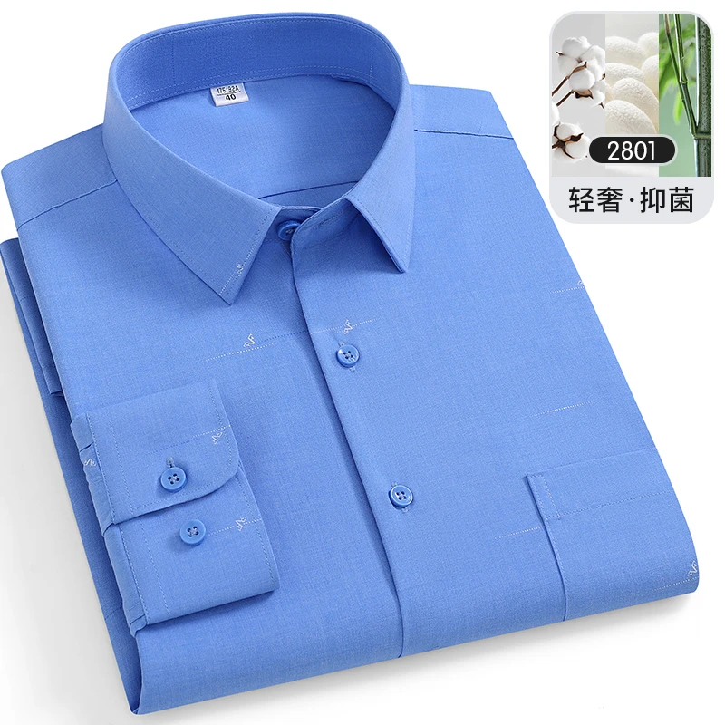 Bamboo Fiber 7XL 8XL Classic Plaid Stripe Easy care men shirt long sleeve slim fit Formal Business Casual shirt long sleeve men