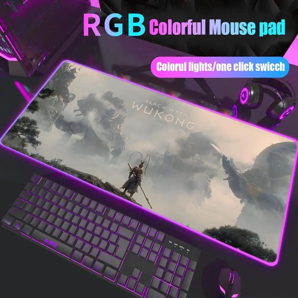 

Game black myth wukong Mouse Pad Rgb Desk Mat Back Light Led Mousepad Setup Gaming Accessories Deskmat Big Mousepad Backlight