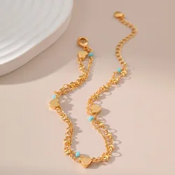 Heart Double Thin Chain Simple 18K Gold Plated Women Anklets With Extension Trend Metal Chain Foot Jewelry Accessories