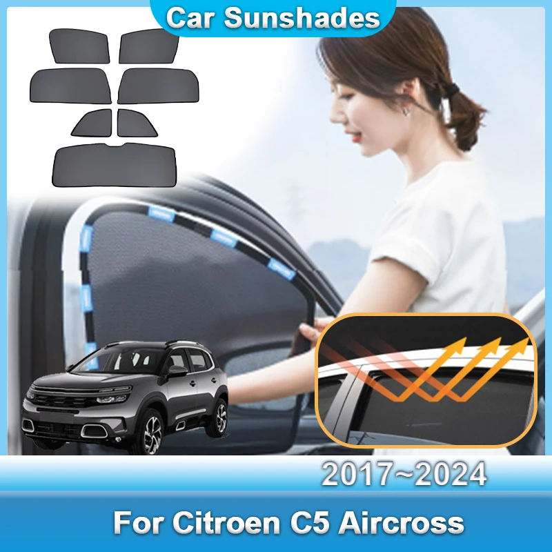 For Citroen C5 Aircross C84 MK1 2017-2024 Car Window Mesh Sunshade Privacy Curtain Anti-mosquito UV Protection Visors Auto Parts