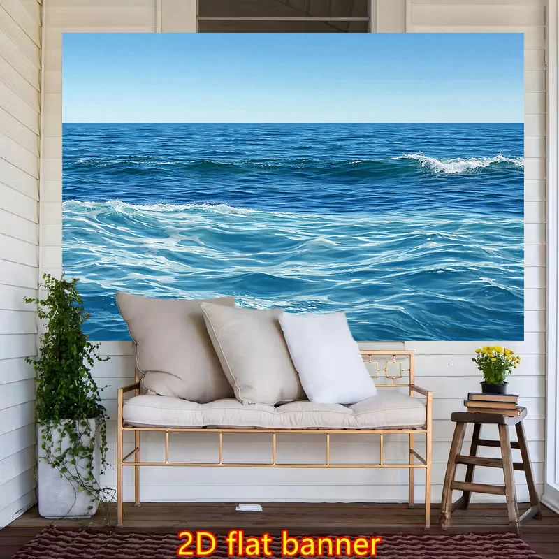 Blue Ocean Wave Tapestry Wall Decor Nautical Coastal Beach Room Art Print Seascape Fabric Banner for Home Living Area Bedroom De