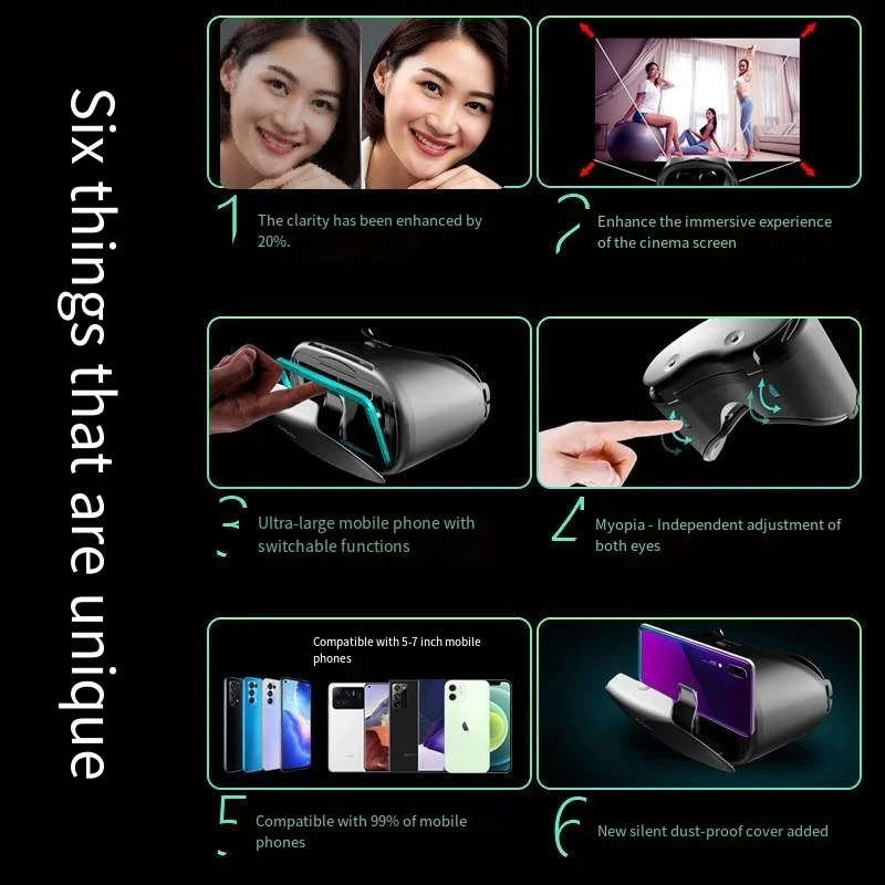 3D VR Glasses For 5-7 Inch Phones Head-mounted Virtual Screen Metaverse Immersive Viewing Gaming Glasses