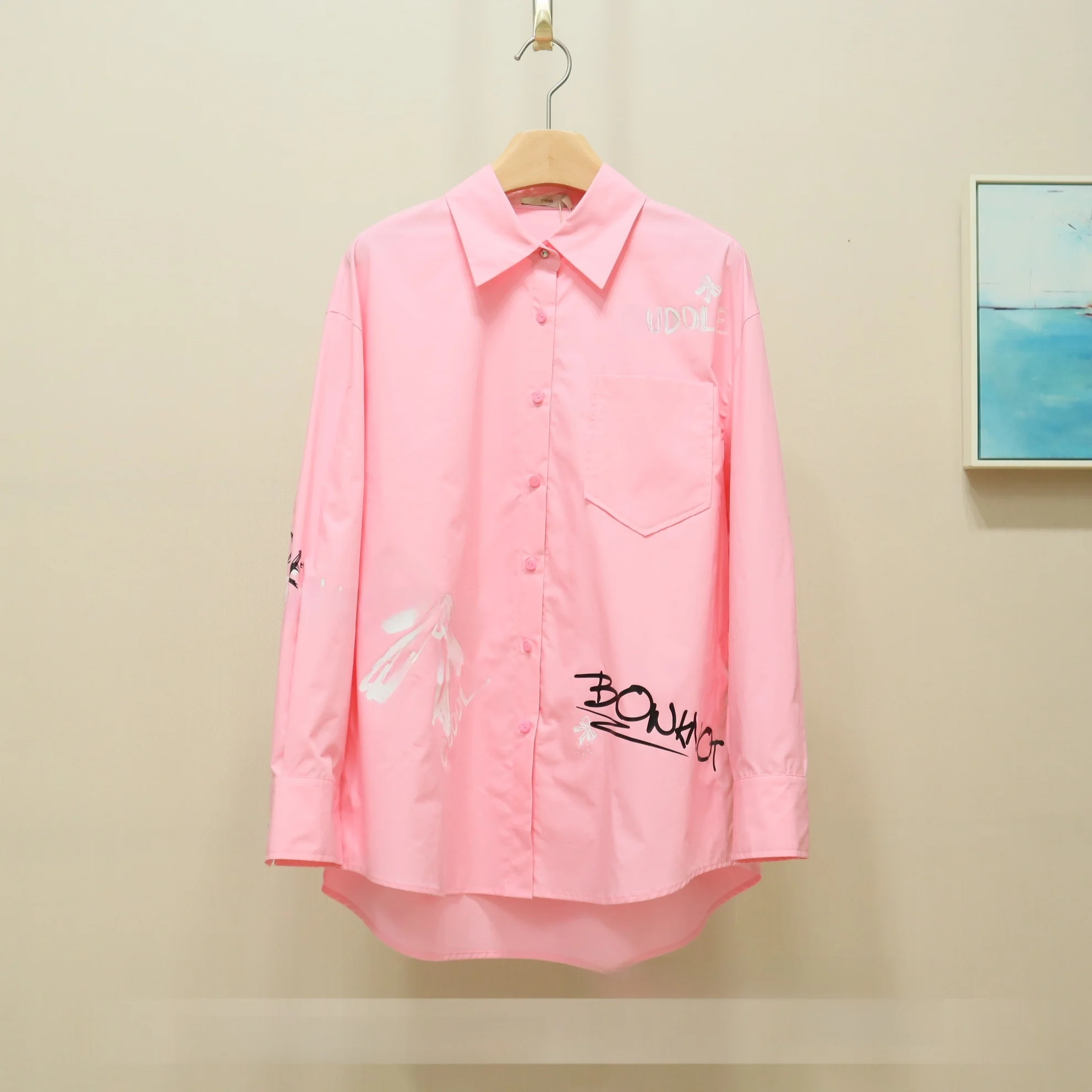 

Casual fiti irt Women's Spring New Sle Breathable Pure Cotton Long Sve Button up Top Faionable Knot De...