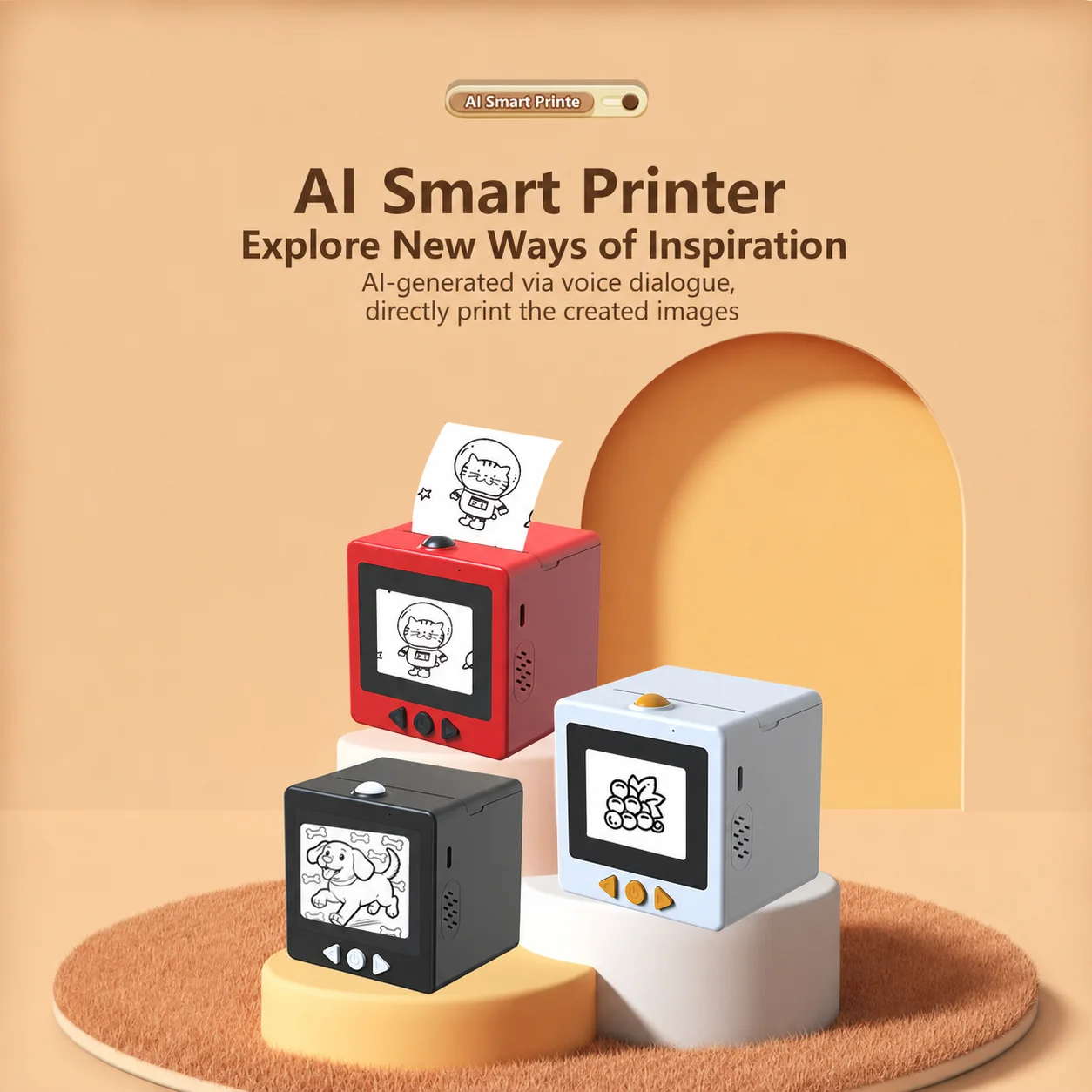 D5 AI Smart Thermal Printer Voice to Image Generation 2.4 Inch Screen Multi-Language Inkless Mini Printer for Kids DIY Learning