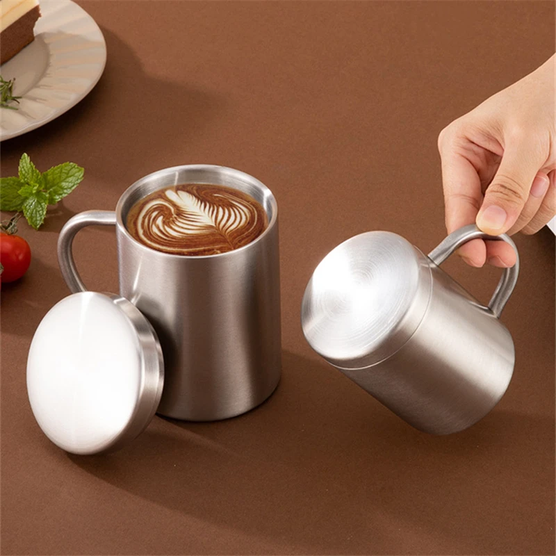 200/300ML Portable Thermal Coffee Mugs with Lid Stainless Steel Outdoor Camping Tumbler Reusable Tea Water Cup Office Drinkware