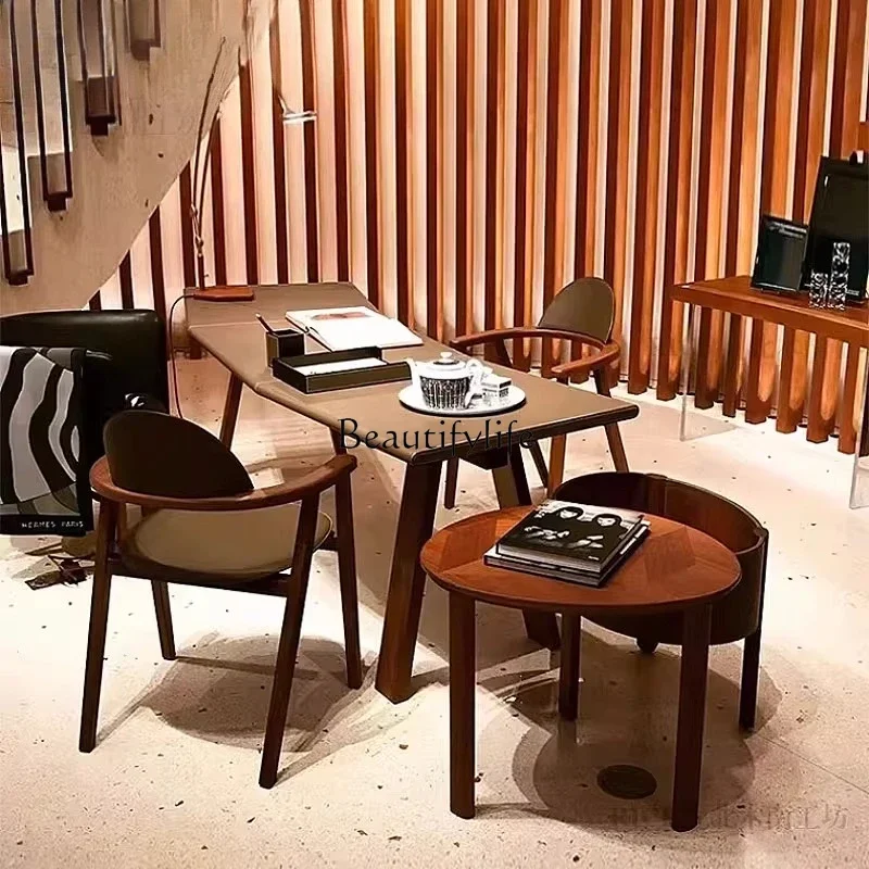 

01 Walnut sofa edge corner few living room leather universal wheel small coffee table bedroom