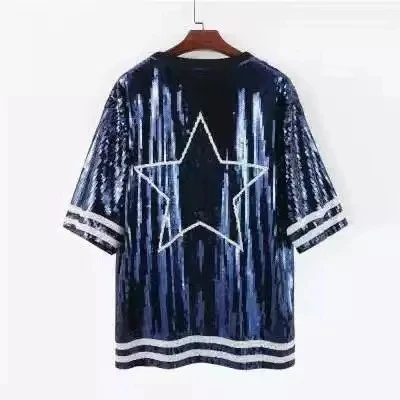 Vestido de jersey feminino de lantejoulas, Tops femininos, Cowboy, Beisebol, Futebol, Jogo, Novo, 2023