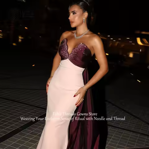FableT Two-Tone Evening Dress Strapless V-Neck Pink Burgundy Sparkly Sequin Top Gown Dress Prom Wedding Customized فساتين