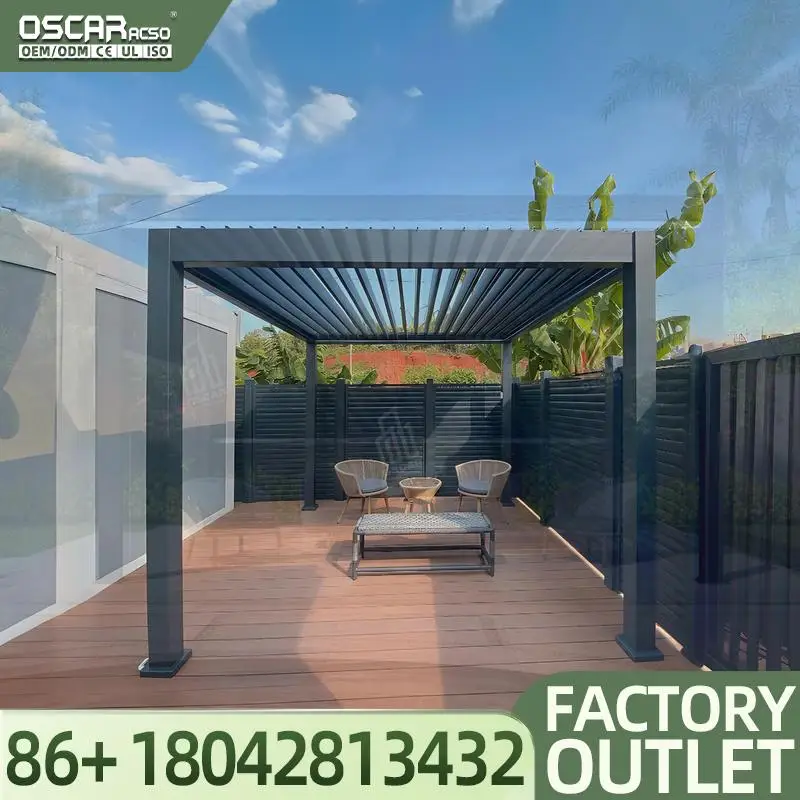 Outdoor Motorized Waterproof Aluminium Louver Roof Kit for Patio Bioclimatic  in Garden Balcony Terrace Pergola